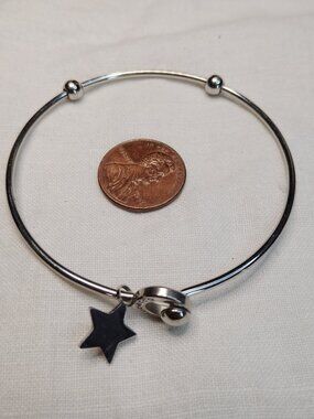 Rebecca Signed Bangle • Silver Tone • Star Charm
